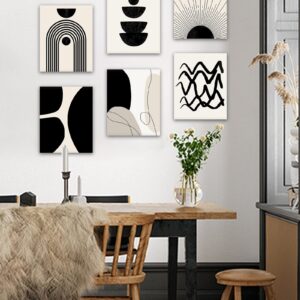 𝗗𝗿𝘀𝗼𝘂𝗺 Abstract Boho Wall Art Minimalist Geometric 𝗙𝗿𝗮𝗺𝗲𝗱 Wall Decor Boho Room Decor Black Brown Beige Line Art Canvas Painting Mid Century Modern Prints Bohemian Posters for Living Room Bedroom