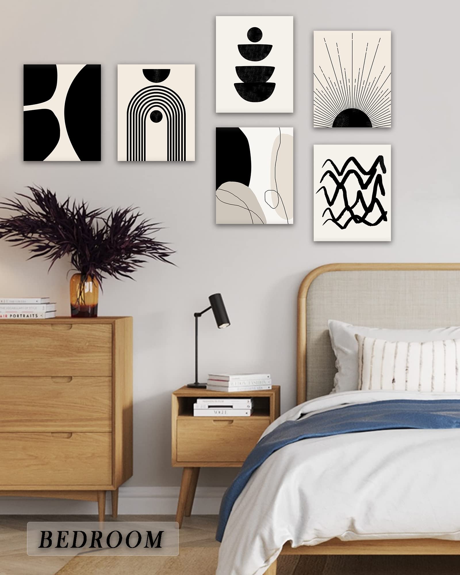 𝗗𝗿𝘀𝗼𝘂𝗺 Abstract Boho Wall Art Minimalist Geometric 𝗙𝗿𝗮𝗺𝗲𝗱 Wall Decor Boho Room Decor Black Brown Beige Line Art Canvas Painting Mid Century Modern Prints Bohemian Posters for Living Room Bedroom