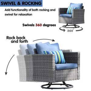 XIZZI Patio Furniture Outdoor Sectional Sofa Swivel Rocking Chairs 11 Piece All Weather PE Rattan Wicker Conversation Sets with Fire Pit Table for Backyard Deck Garden,Denim Blue