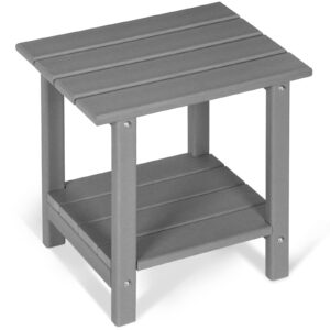 LOENIY 2 -Tier Outdoor Side Table HDPE Adirondack Table Patio Side Table Weather Resistant End Table Small Outdoor Table (Grey, Rectangle)