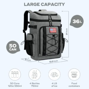 Maelstrom 36L Large Capacity Insulated Cooler Backpack, Grey, 21" x 13.5" x 8", 1210g