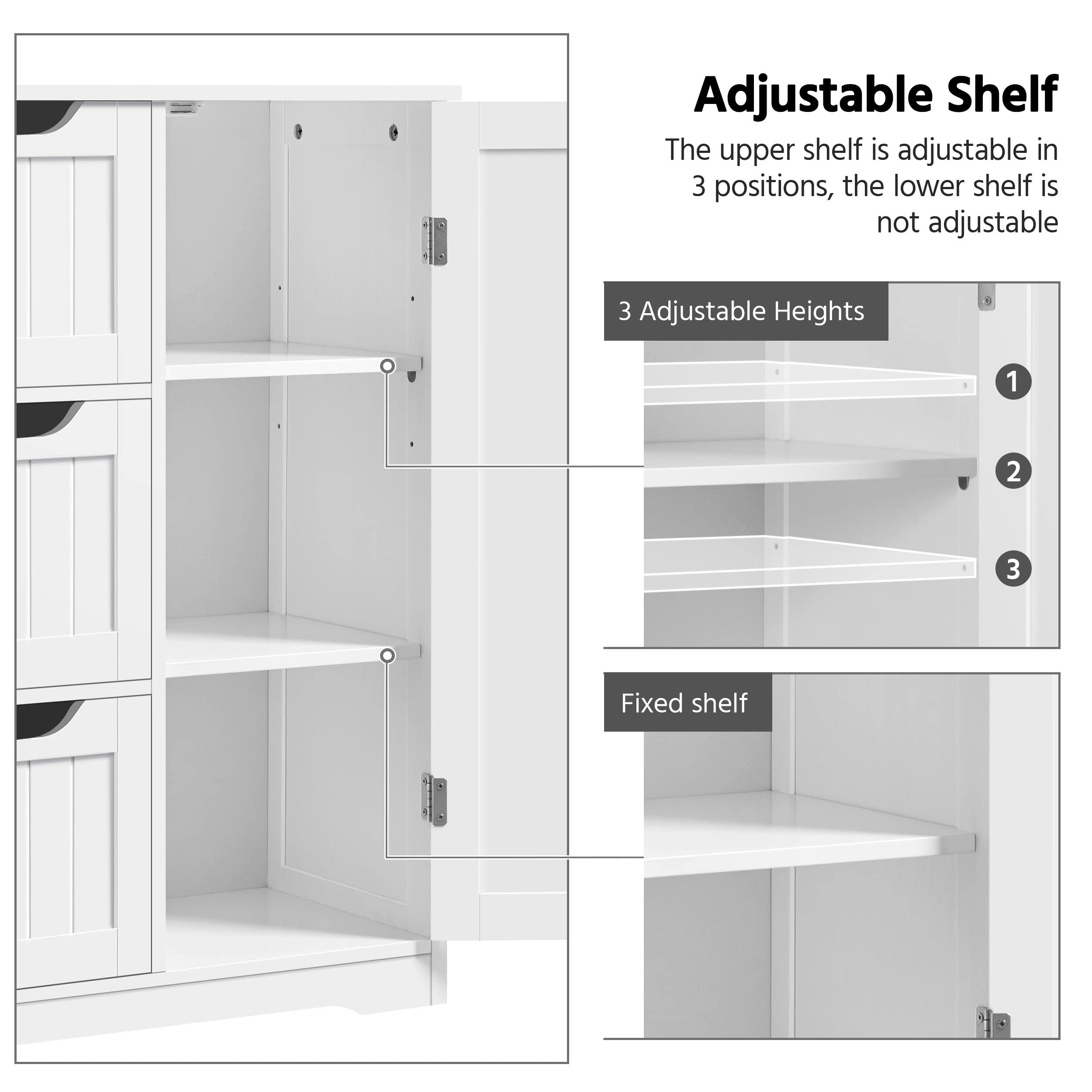 Yaheetech Bathroom Floor Storage Cabinet, Bathroom Freestanding Cabinet with 3 Large Drawers & Adjustable Shelf, 12 x 24 x 32 Inches, White