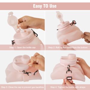 Collapsible Water Bottles, 2L/64OZ travel water bottle Bottle with Straw, Half Gallon Large Water Bottle for Travel Outdoor Sports Runing Fitness Yoga (Upgraded pink)