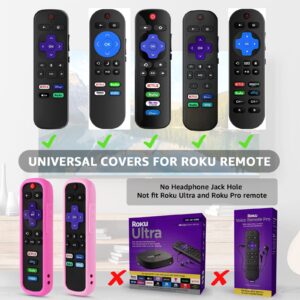 ONEBOM （2 Pack） Roku Remote Cover, Battery Case for TCL Roku Smart TV Steaming Stick Remote, Pink Silicone Roku tv Remote Case Glow in The Dark(Glow Pink+Rose Red)