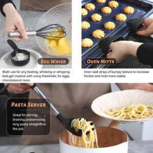 Hvygss Kitchen Utensils Set with Holder, Black Silicone Cooking Utensils Set Dishwasher Safe Stainless Steel Handle Spoons Spatula Set Heat Resistant Kitchen Tools