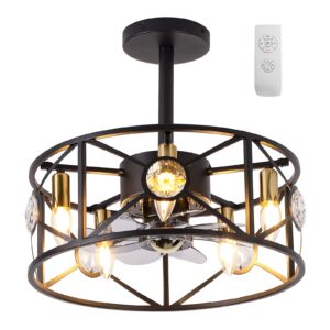 pazala ceiling fan with light - black caged ceiling fan with lights and remote, rustic farmhouse chandelier ceiling fan with 5 lights, 3 speed reversible airflow