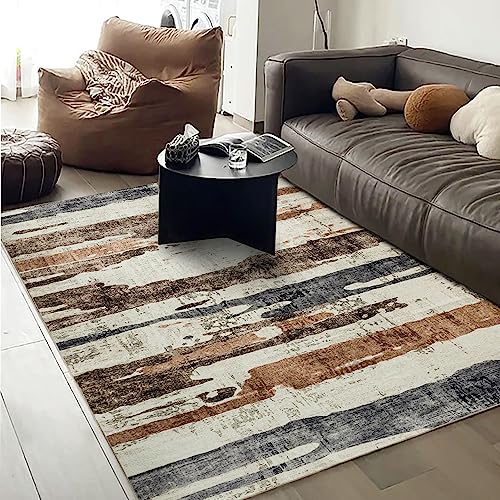 OMERAI Washable Rug 8'x10' Abstract Machine Washable Rugs Ultra-Thin Area Rugs for Living Room Non Slip Stain Resistant Modern Large Carpet for Bedroom Dining Room Office Brown Rug Washable (Brown)