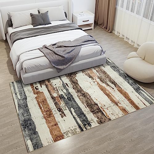 OMERAI Washable Rug 8'x10' Abstract Machine Washable Rugs Ultra-Thin Area Rugs for Living Room Non Slip Stain Resistant Modern Large Carpet for Bedroom Dining Room Office Brown Rug Washable (Brown)