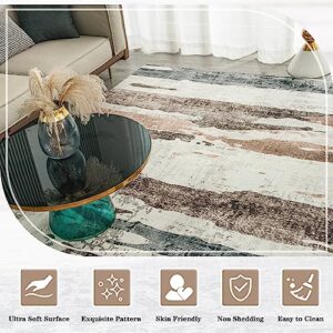 OMERAI Washable Rug 8'x10' Abstract Machine Washable Rugs Ultra-Thin Area Rugs for Living Room Non Slip Stain Resistant Modern Large Carpet for Bedroom Dining Room Office Brown Rug Washable (Brown)