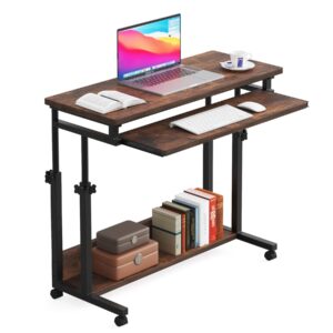 little tree small portable computer desk mobile standing table, brown