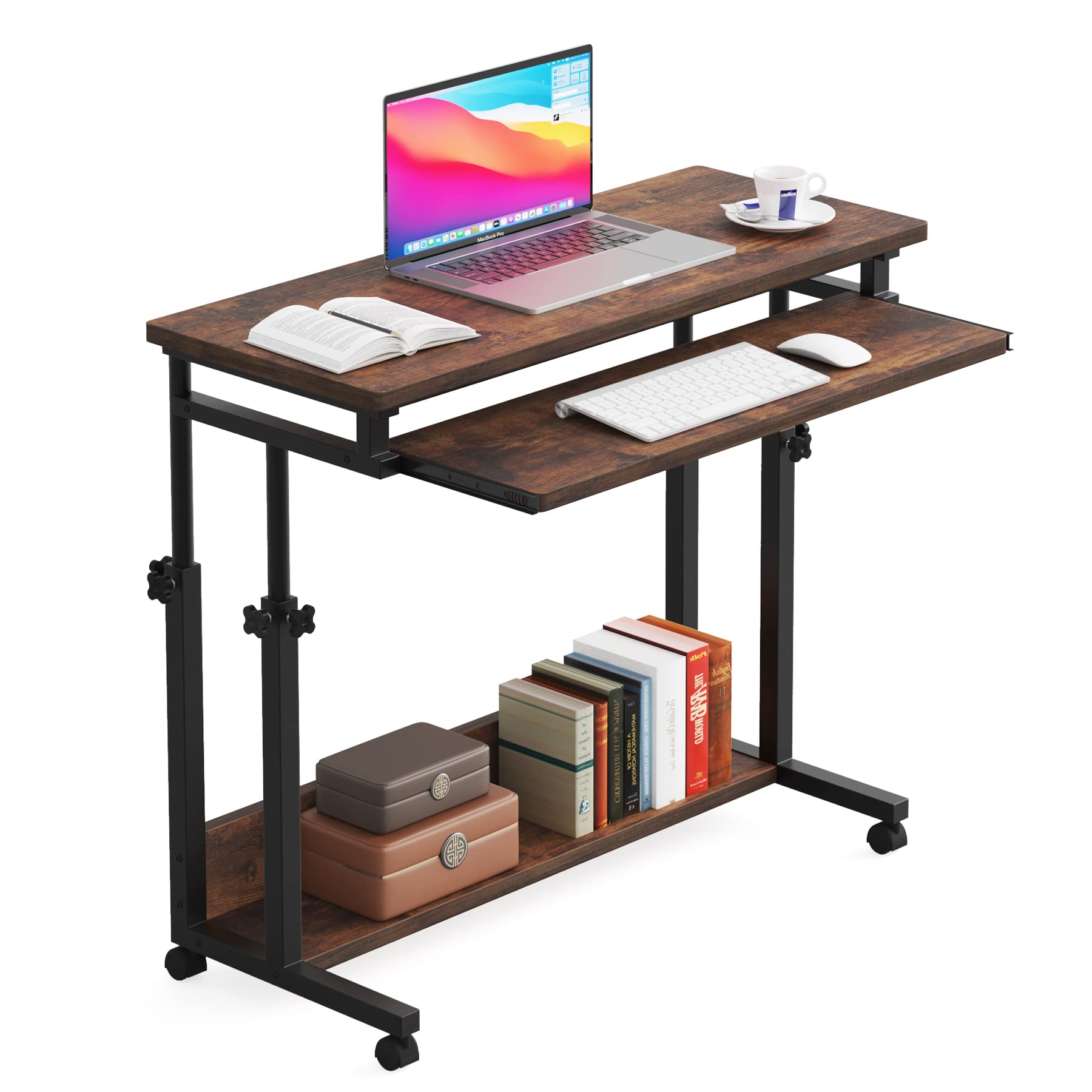 LITTLE TREE Small Portable Computer Desk Mobile Standing Table, Brown