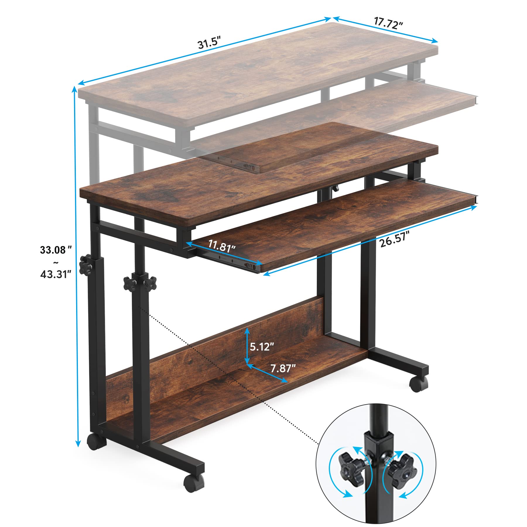 LITTLE TREE Small Portable Computer Desk Mobile Standing Table, Brown