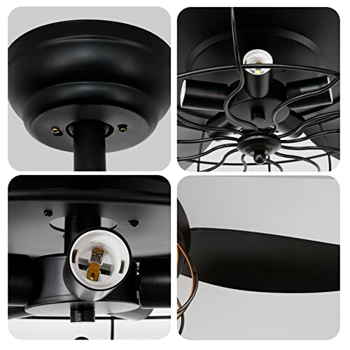 Ohniyou Ceiling Fans with Lights and Remote - 52 Inch Farmhouse Ceiling Fan with Caged Light Fixture - Black Industrial Outdoor Ceiling Fan Lights for Patio, Living Room, Kitchen & Bedroom