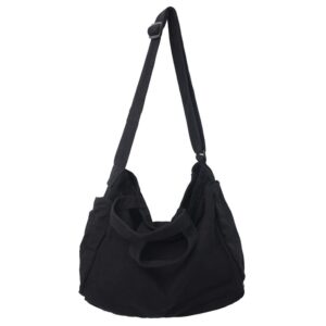 tupiriyn women's canvas crossbody bag large shoulder bag solid color casual messenger bag travel handbag unisex (black)