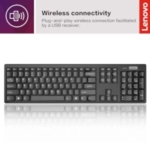 Lenovo – Wireless Compact Keyboard– 100 Cordless Keyboard for PC, Laptop with Windows – Cordless Connection – Silent Key Clicks, Black