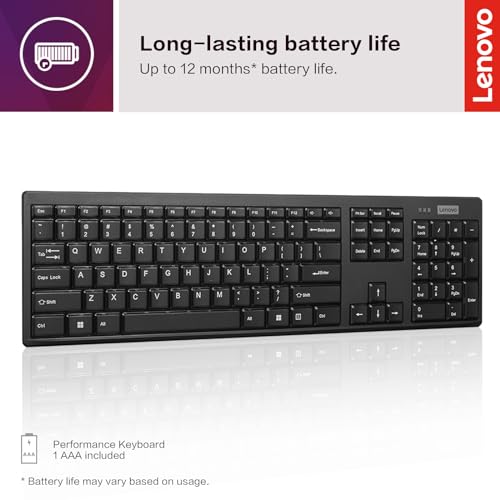 Lenovo – Wireless Compact Keyboard– 100 Cordless Keyboard for PC, Laptop with Windows – Cordless Connection – Silent Key Clicks, Black