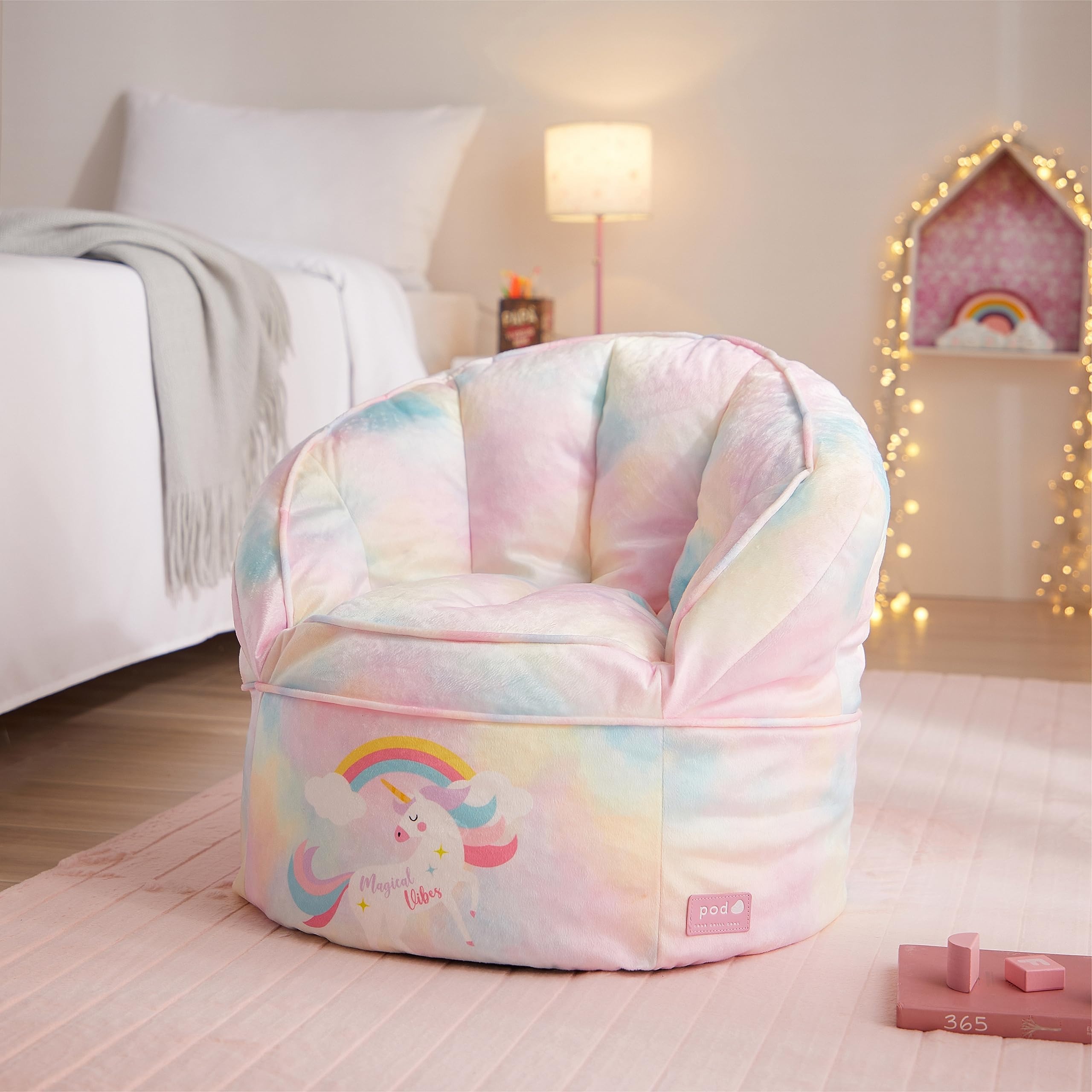 Idea Nuova Unicorn Round Bean Bag Chair for Kids, Ages 3+, Large