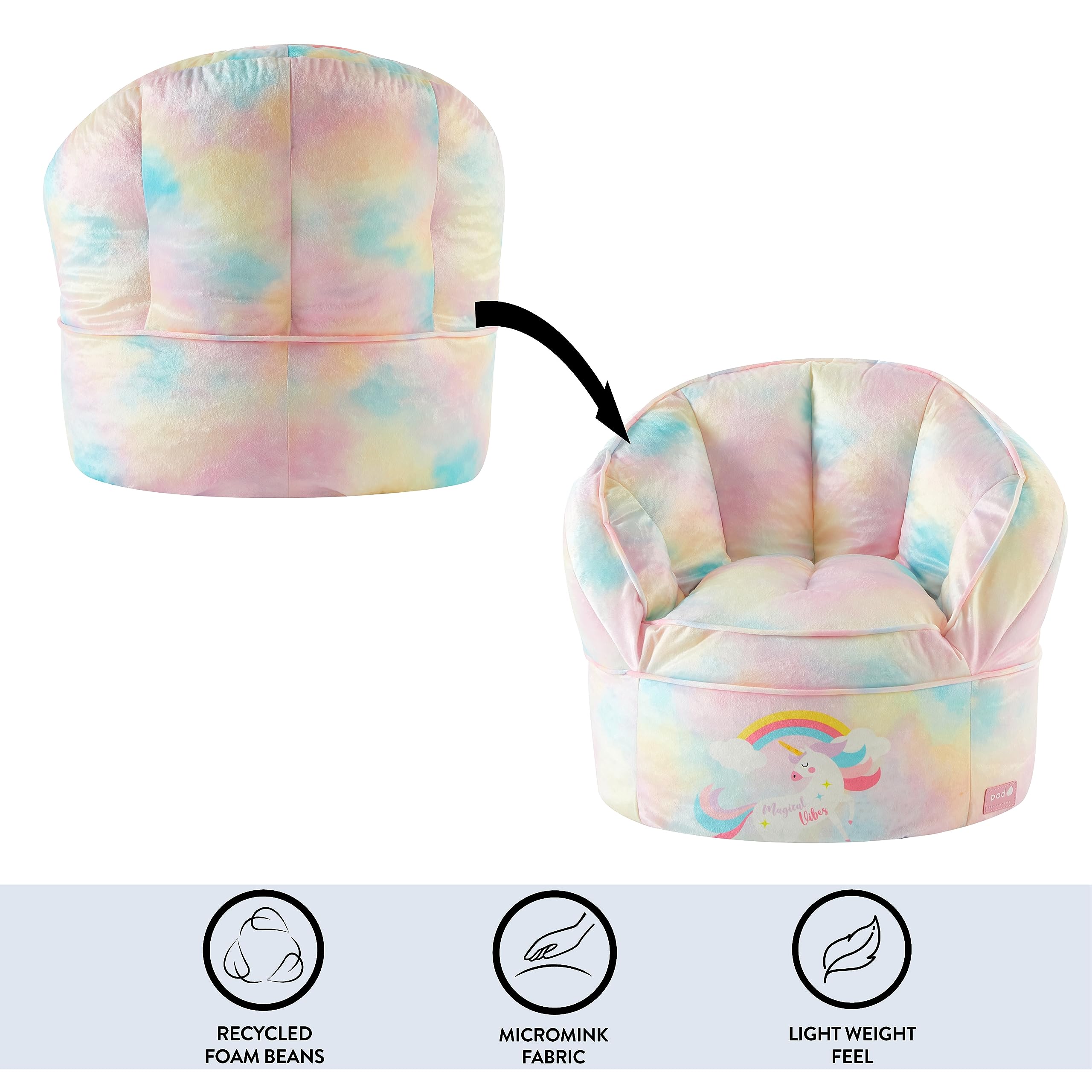 Idea Nuova Unicorn Round Bean Bag Chair for Kids, Ages 3+, Large