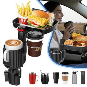 Vacallity Multifunctional Car Cup Holder Tray for Car Cup Holder Expander Table, Dual Cup Holder with Food Tray Adjustable Base for Road Trip Essentials Car Accessories, Fits Large Bottles Mugs