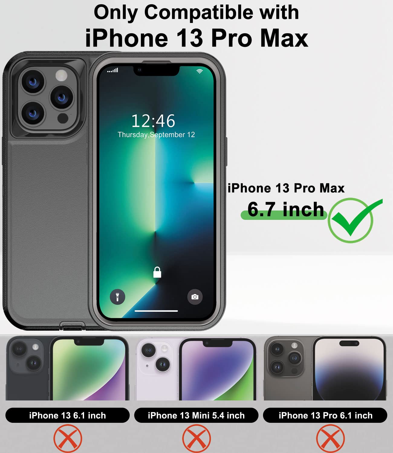 Protebox for iPhone 13 Pro Max Case, [Shockproof/Dust-Proof] Heavy Duty Protection Cover Case for iPhone 13 Pro Max 6.7 inch (Black/Gray)