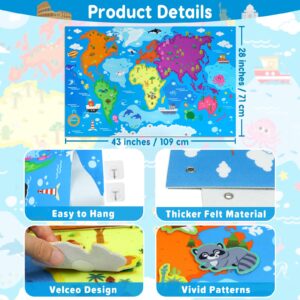 Taika World Felt Set, Felt World Map with World Famous Sights, Educational Play Mat Flannel Board Set, 43x28 inch Preschool Learning Flannel Board