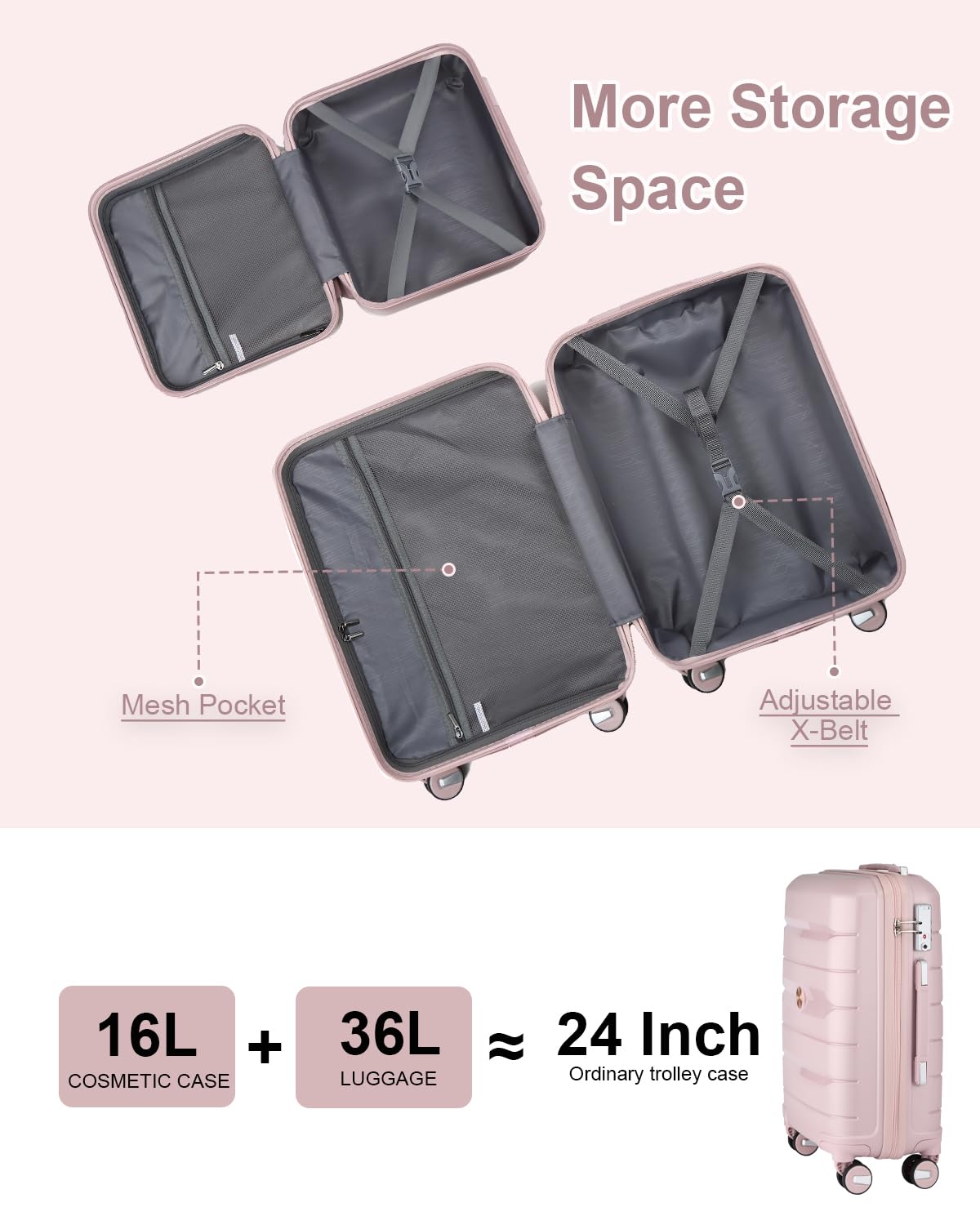 Somago Hardside Spinner Carry On Suitcase Lightweight Luggage Sets with TSA Lock (Nude Pink,14/20)