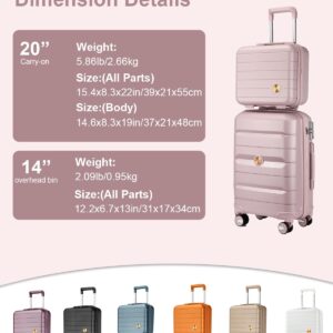 Somago Hardside Spinner Carry On Suitcase Lightweight Luggage Sets with TSA Lock (Nude Pink,14/20)