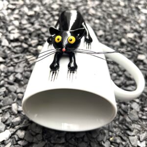 DongNaiWin 15 Oz 3D Black Cat Ceramic Coffee Mug - Black Cat Mom Mug -Mother's Day Cup for Cat Lovers - Funny Black Cat Whiskered Kitchen Decor For Cat Mom