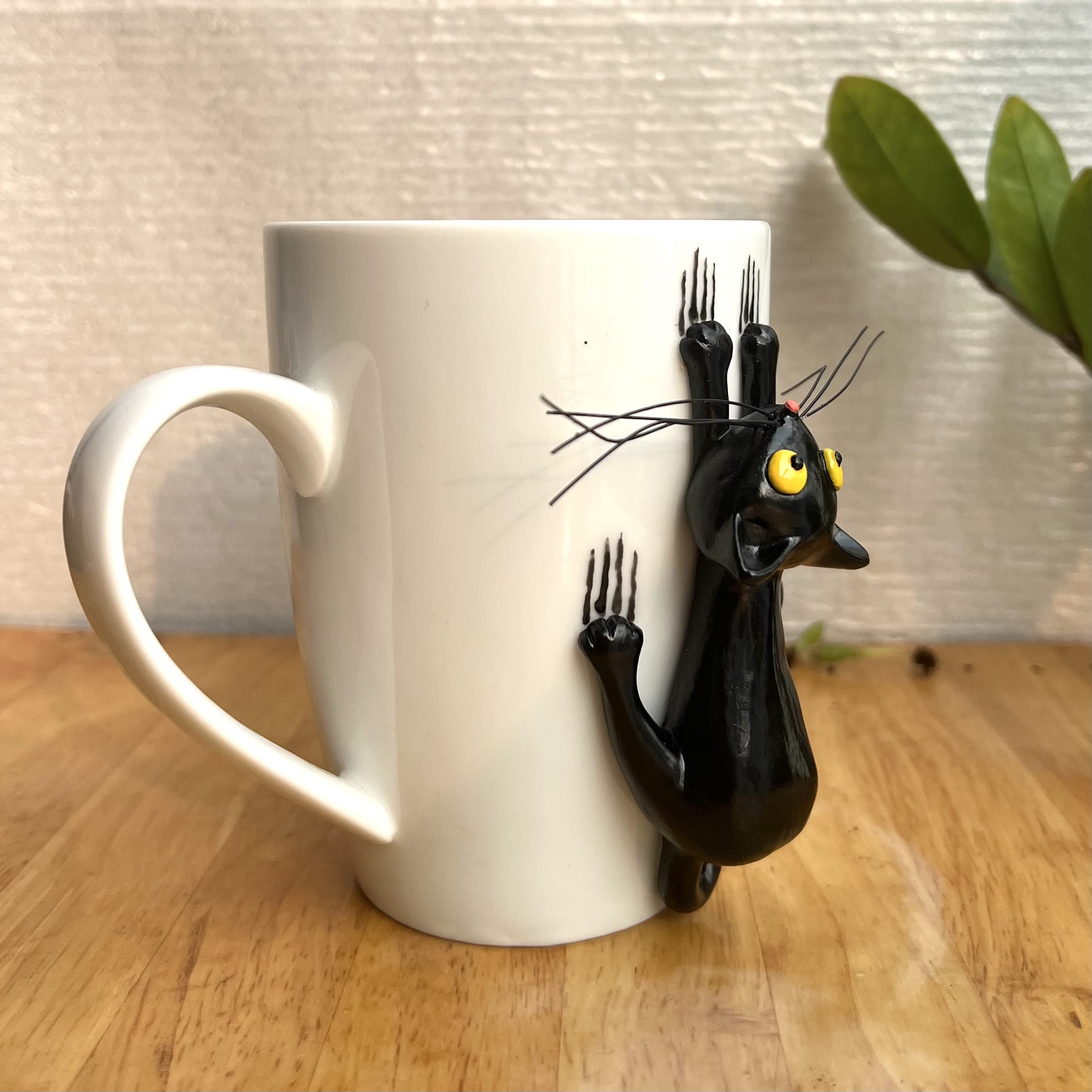 DongNaiWin 15 Oz 3D Black Cat Ceramic Coffee Mug - Black Cat Mom Mug -Mother's Day Cup for Cat Lovers - Funny Black Cat Whiskered Kitchen Decor For Cat Mom