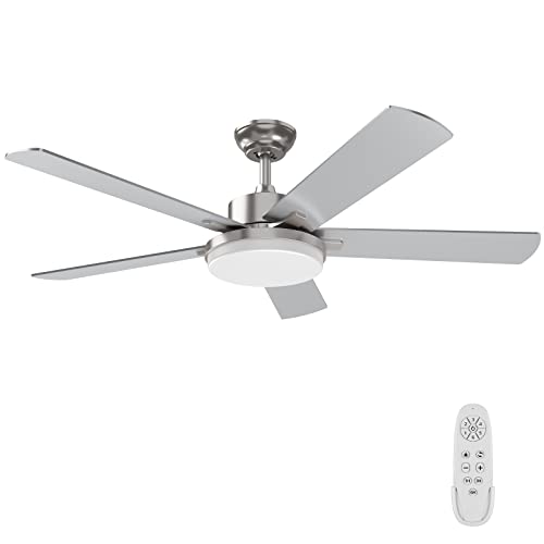 Regair 52 Inch Modern Brushed Nickel Ceiling Fan with Light and Remote Control, Dimmable and Adjustable Color Temperature