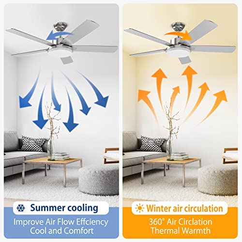 Regair 52 Inch Modern Brushed Nickel Ceiling Fan with Light and Remote Control, Dimmable and Adjustable Color Temperature