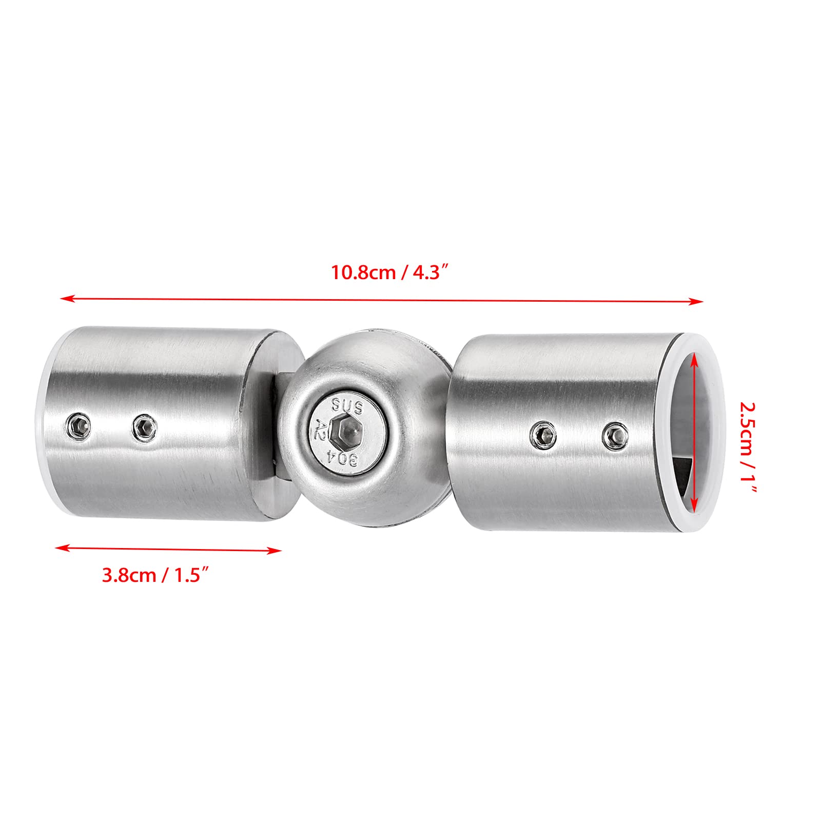 Sumnacon 2Pcs Adjustable Curtain Rods Corner Connector, Stainless Steel Window Hinged Elbow Connector with Accessories Sturdy Curtain Rod Corner Elbow Connector for 1 Inch Bay Window Blind, Silver