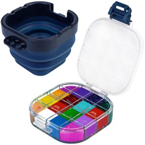 airtight paint saver storage palette box, 16-well palette box with lid, include paint brush basin, perfect for gouache, acrylic, watercolor and oil paint (blue)