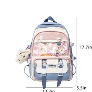 vfdgsaz Cute Kawaii Backpack with cute card plush pendant,Lovely Pastel Rucksack,Aesthetic backpack for girls and teens (blue,one size)