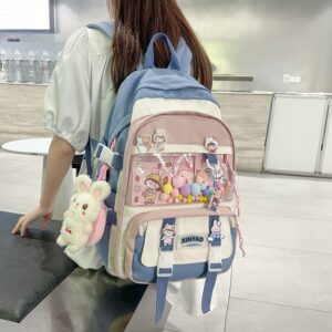 vfdgsaz Cute Kawaii Backpack with cute card plush pendant,Lovely Pastel Rucksack,Aesthetic backpack for girls and teens (blue,one size)