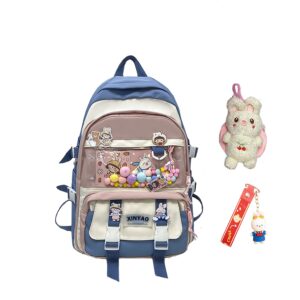 vfdgsaz Cute Kawaii Backpack with cute card plush pendant,Lovely Pastel Rucksack,Aesthetic backpack for girls and teens (blue,one size)