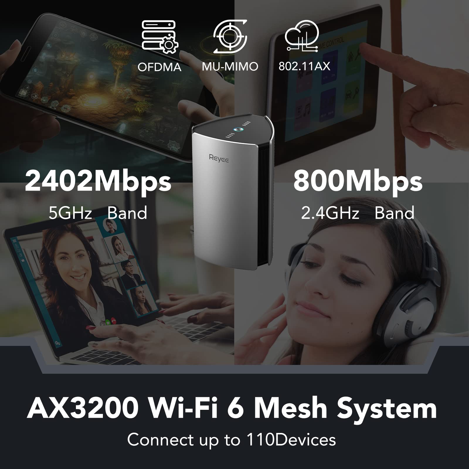 Reyee Whole Home Mesh WiFi System, AX3200 Smart WiFi 6 Router R6 (1-Pack), Cover 3000Sq. Ft, Connect up to 110 Devices, Replaces Wireless WiFi Routers and Extenders