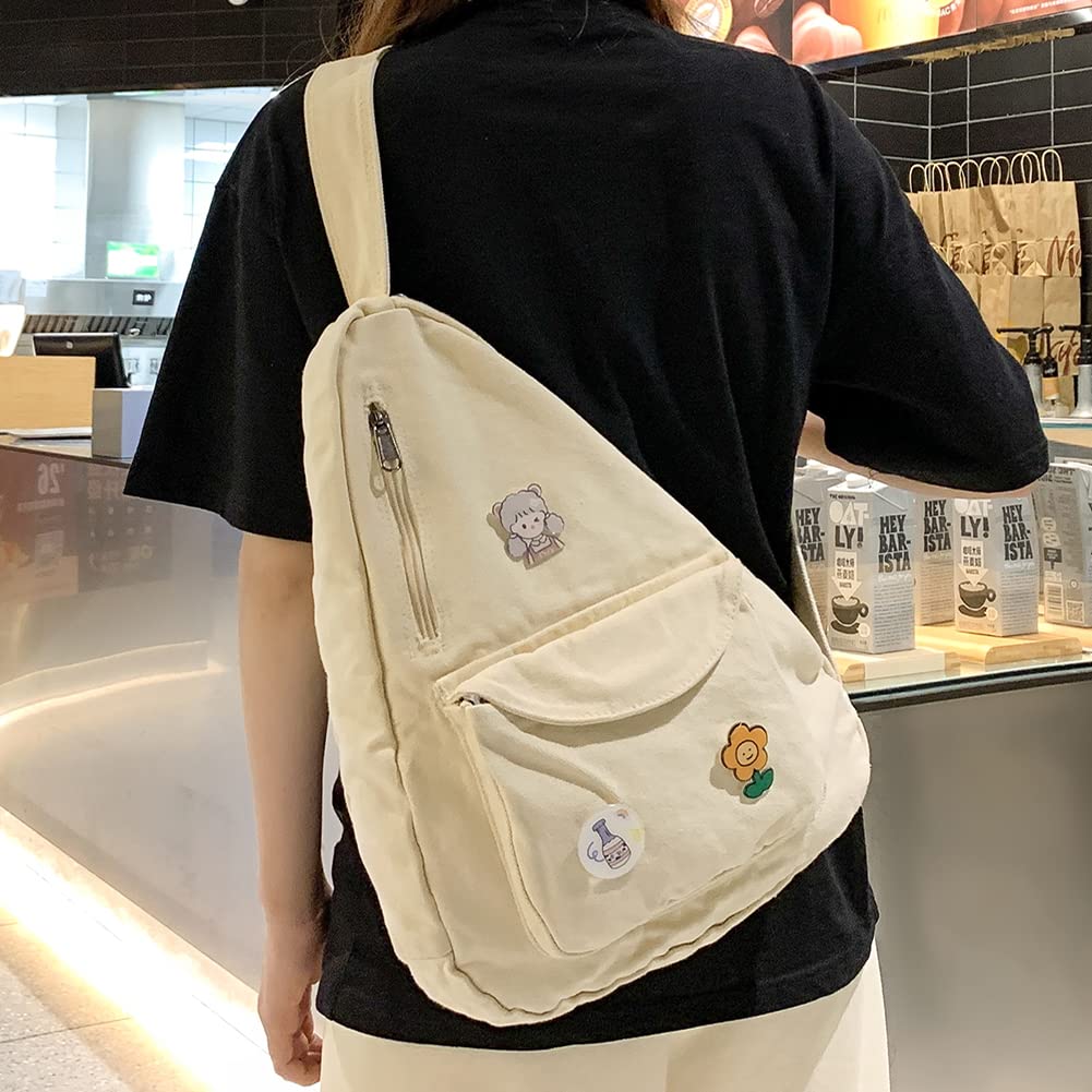 PRAGARI Sling Bag for Women Crossbody Backpack Shoulder Chest Bag Daypack Small White Travel Canvas Casual Hiking Outdoor