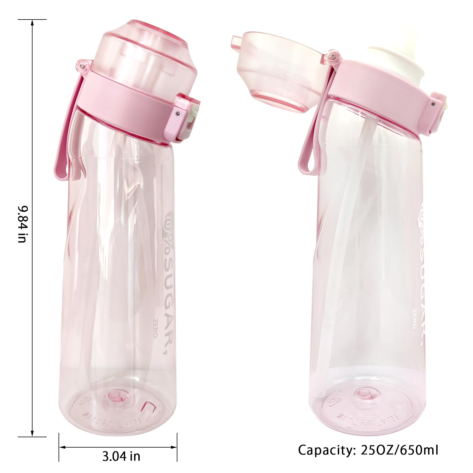 ECENUR Sports Air Water Bottle Tritan 650ml Starter up Set Drinking Bottles with 7 Flavour Pods Scented for Flavouring 0 Sugar, 0 Calorie (Pink)