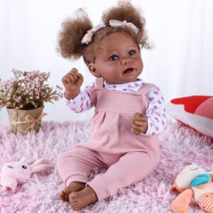 BABESIDE Reborn Baby Dolls Black Girl - 20 Inch - African American Girl Blue Eyes - Vinyl Head & Limbs, Cloth Body - Realistic-Newborn Baby Dolls with Accessories Gifts for Kids Girls Boys