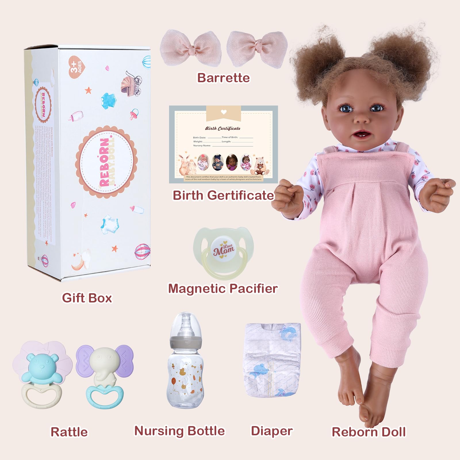 BABESIDE Reborn Baby Dolls Black Girl - 20 Inch - African American Girl Blue Eyes - Vinyl Head & Limbs, Cloth Body - Realistic-Newborn Baby Dolls with Accessories Gifts for Kids Girls Boys