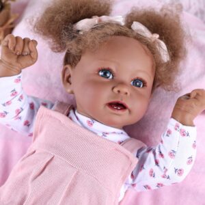 BABESIDE Reborn Baby Dolls Black Girl - 20 Inch - African American Girl Blue Eyes - Vinyl Head & Limbs, Cloth Body - Realistic-Newborn Baby Dolls with Accessories Gifts for Kids Girls Boys