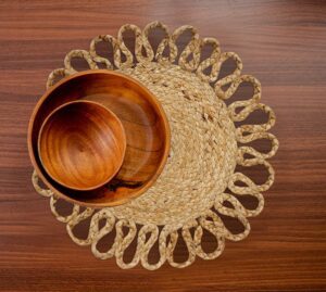 more jute hand braided placemats set of 6 | 15 inches round tablemats for kitchen dining table top rug mats & dinner table plate pads mates | rustic natural fiber vintage rugs mat, natural beige