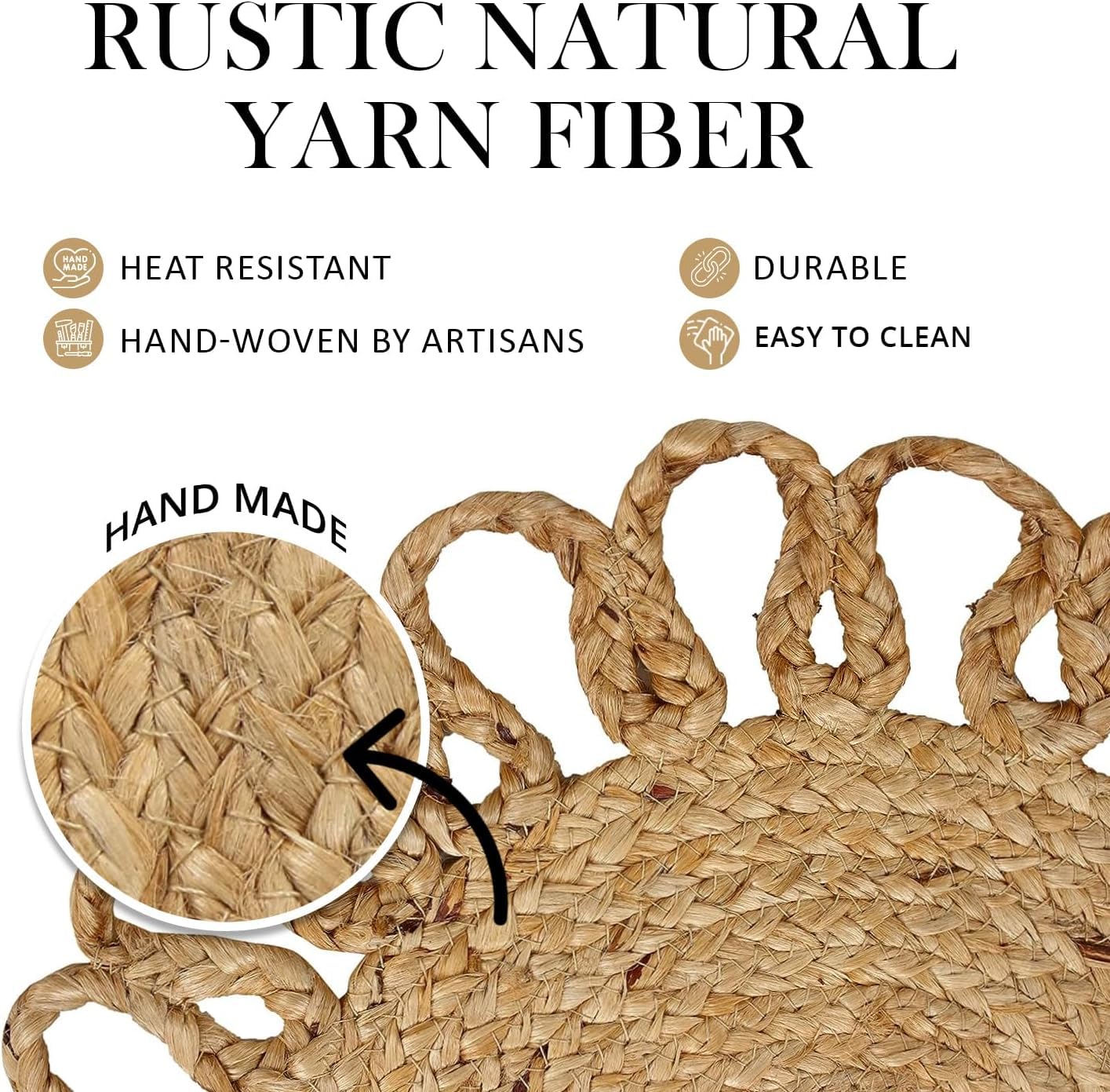 MORE Jute Hand Braided Placemats Set of 6 | 15 Inches Round Tablemats for Kitchen Dining Table Top Rug Mats & Dinner Table Plate Pads Mates | Rustic Natural Fiber Vintage Rugs Mat, Natural Beige