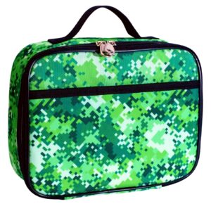 fenrici lunch box for boys, kids, boy's lunch box for school, insulated lunch bag for preschool, k-6, soft sided compartments, spacious, bpa free, food safe,10.8in x 8.5in x 2.8in, green pixel