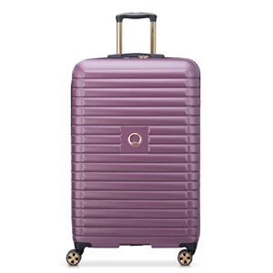 delsey paris cruise 3.0 hardside expandable luggage with spinner wheels, plum, checked-large 28 inch