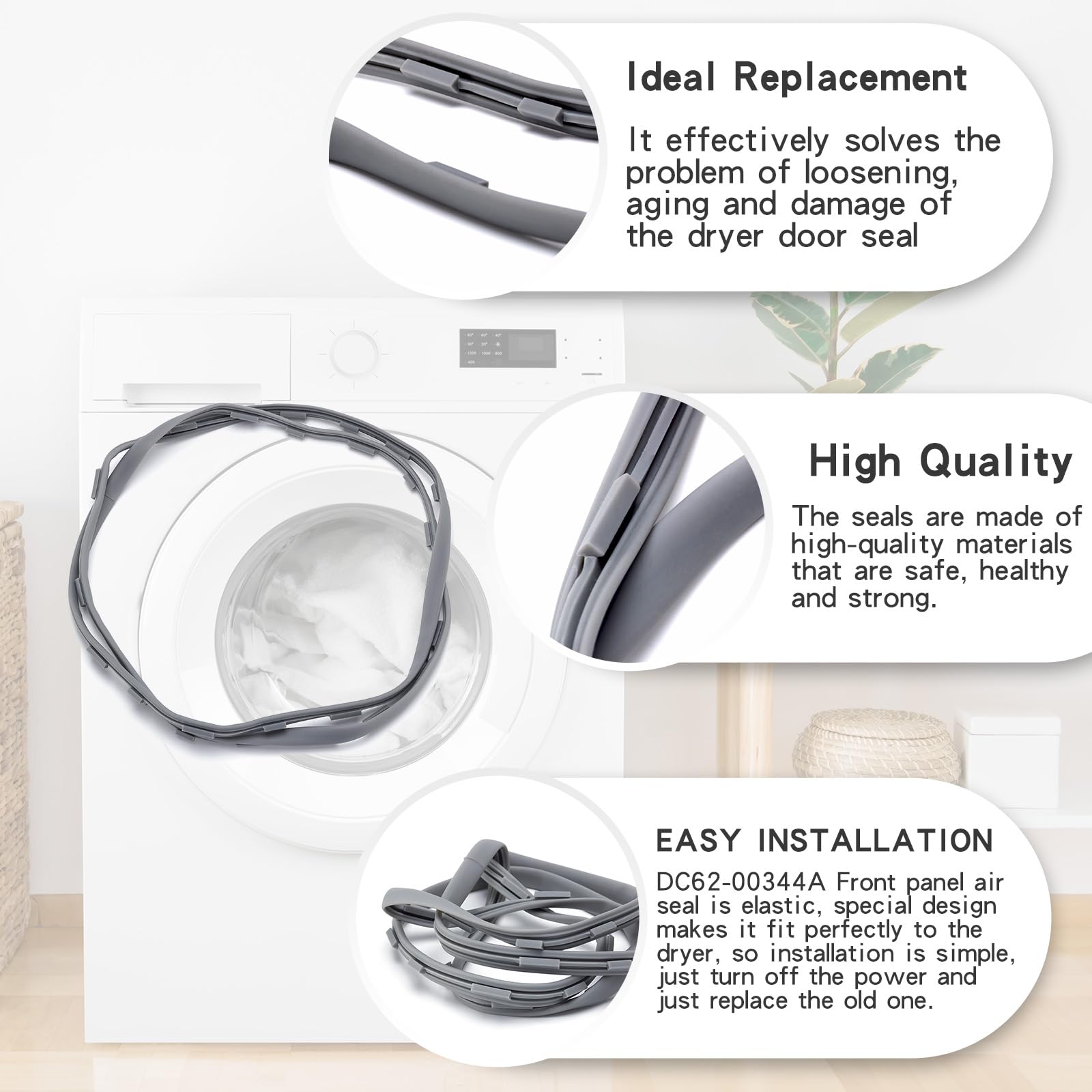 DC62-00344A Dryer Front Panel Air Seal Compatible With Samsung Dryer Some Models Fit for DV48H7400GW DV400GWHDWR, Replacement For 3992255 AP5916629 PS4276050 EAP4276050