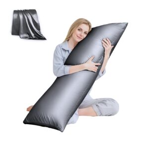 huxmeyson body pillow with satin pillowcase, cooling body pillows for adults, long pillow for bed with removable cover, grey (20"x54")