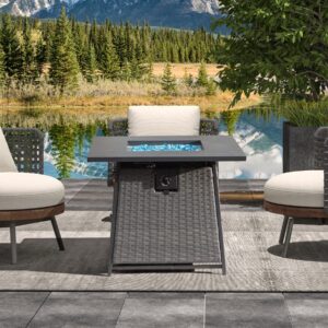 domi 28 inch propane fire pits table with blue glass ball,50,000 btu outdoor wicker fire table with etl-certified,2-in-1 square steel gas firepits