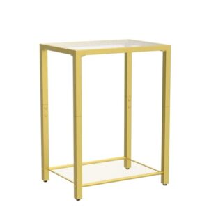 HOOBRO Set of 2 Side Tables, 2-Tier End Table, Nightstands for Tight Spaces, Tempered Glass Bedside Tables, Modern Metal Frame, for Office, Bedroom, Living Room, Study, Gold GD76BZP201